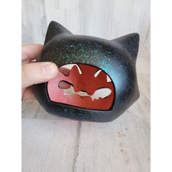 Vintage ceramic black cat face tea light holder candle Halloween - Picture 8 of 10